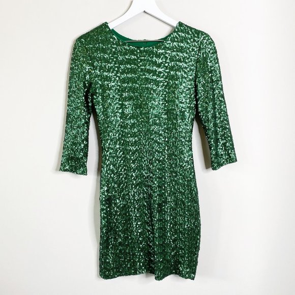 ASOS TFNC Green Sequin Long Sleeve Bodycon Dress - Picture 2 of 4
